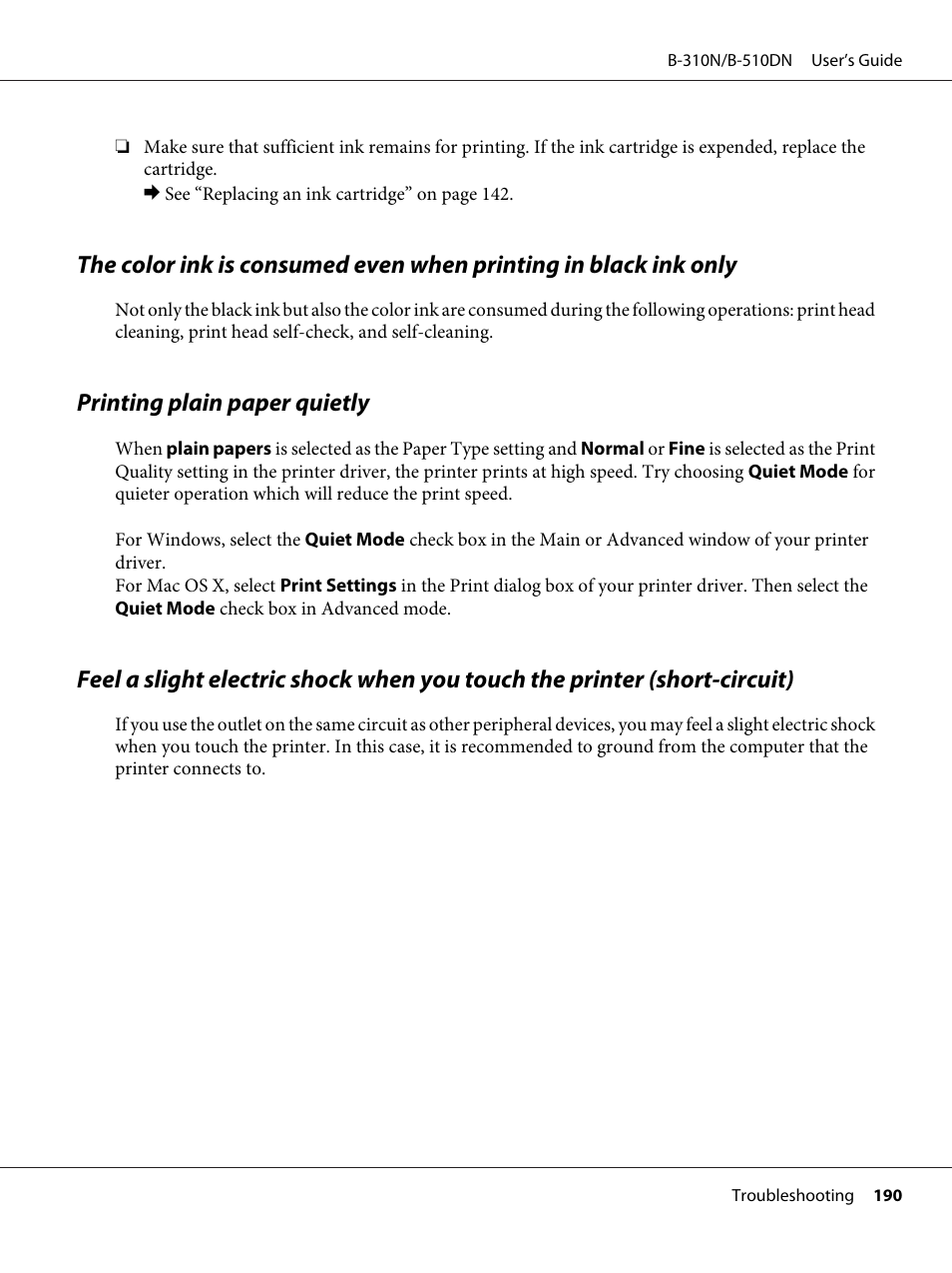 Printing plain paper quietly | Epson B 510DN User Manual | Page 190 / 218