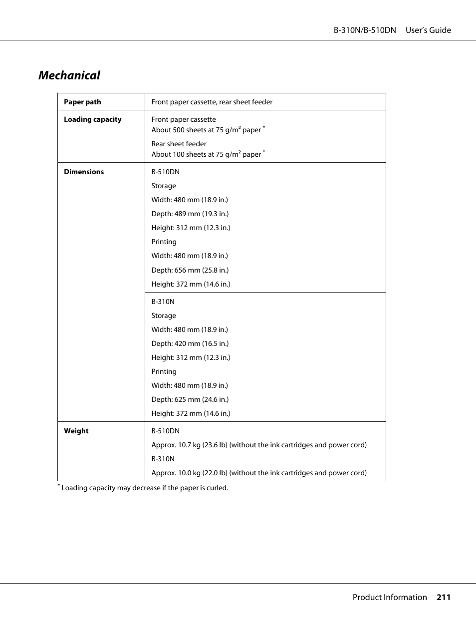Mechanical | Epson B 510DN User Manual | Page 211 / 218