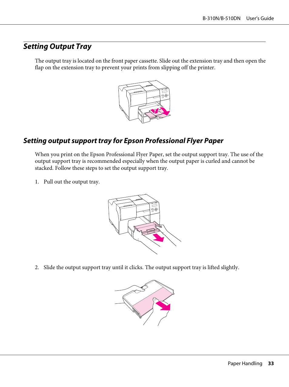 Setting output tray | Epson B 510DN User Manual | Page 33 / 218