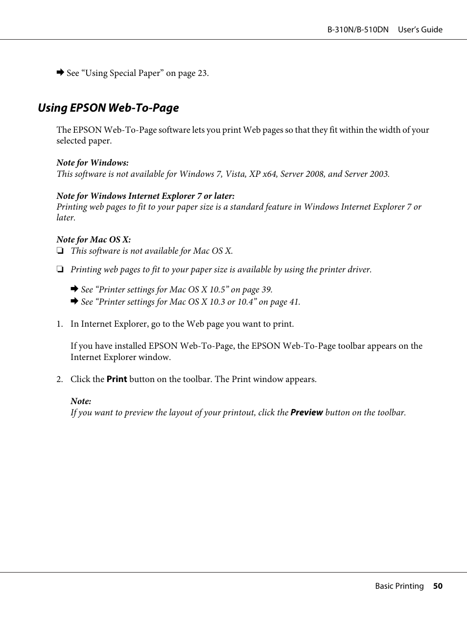 Using epson web-to-page | Epson B 510DN User Manual | Page 50 / 218