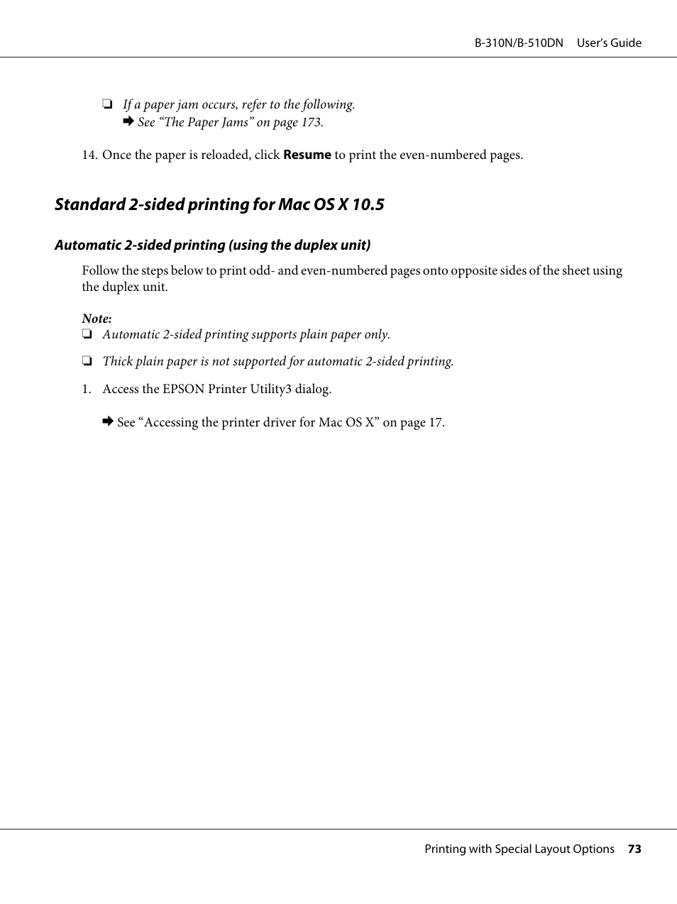 Standard 2-sided printing for mac os x 10.5 | Epson B 510DN User Manual | Page 73 / 218
