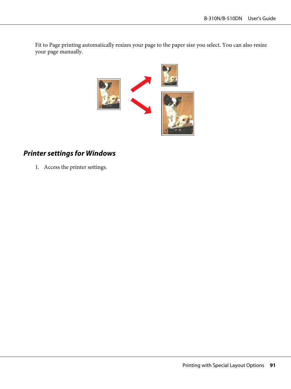 Printer settings for windows | Epson B 510DN User Manual | Page 91 / 218