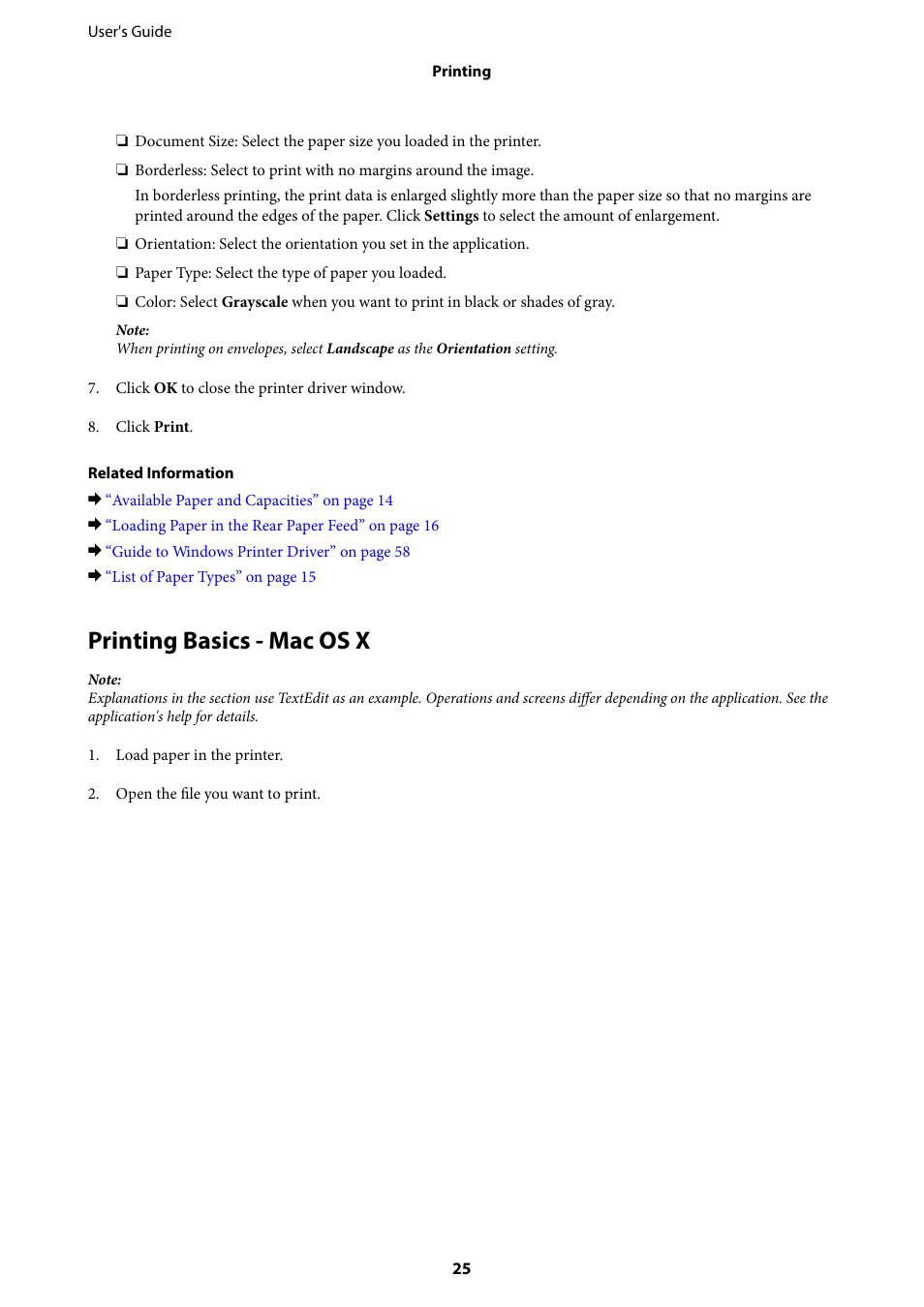 Printing basics - mac os x | Epson L805 User Manual | Page 25 / 93