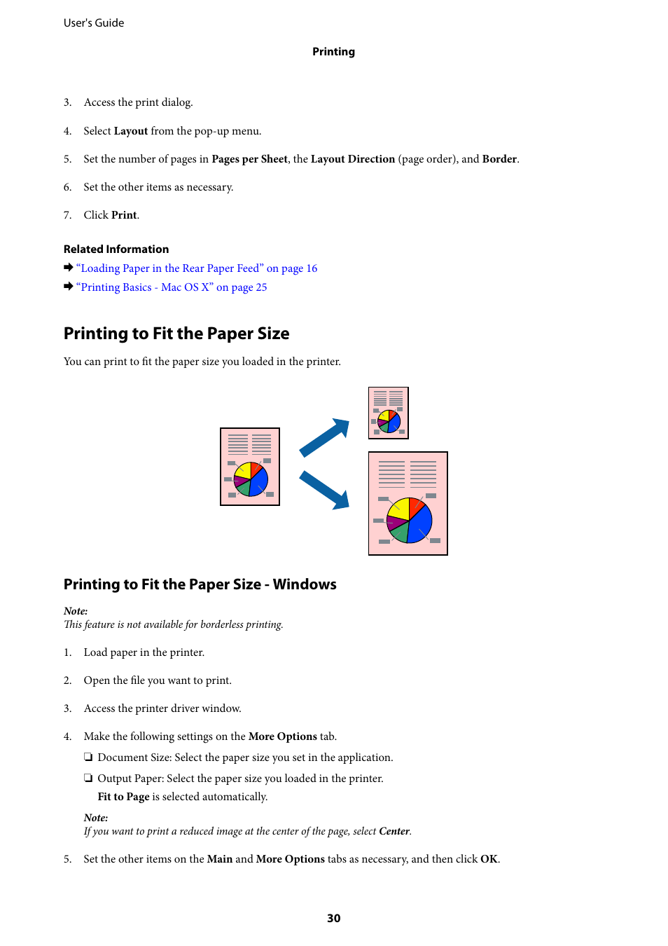 Printing to fit the paper size, Printing to fit the paper size - windows | Epson L805 User Manual | Page 30 / 93