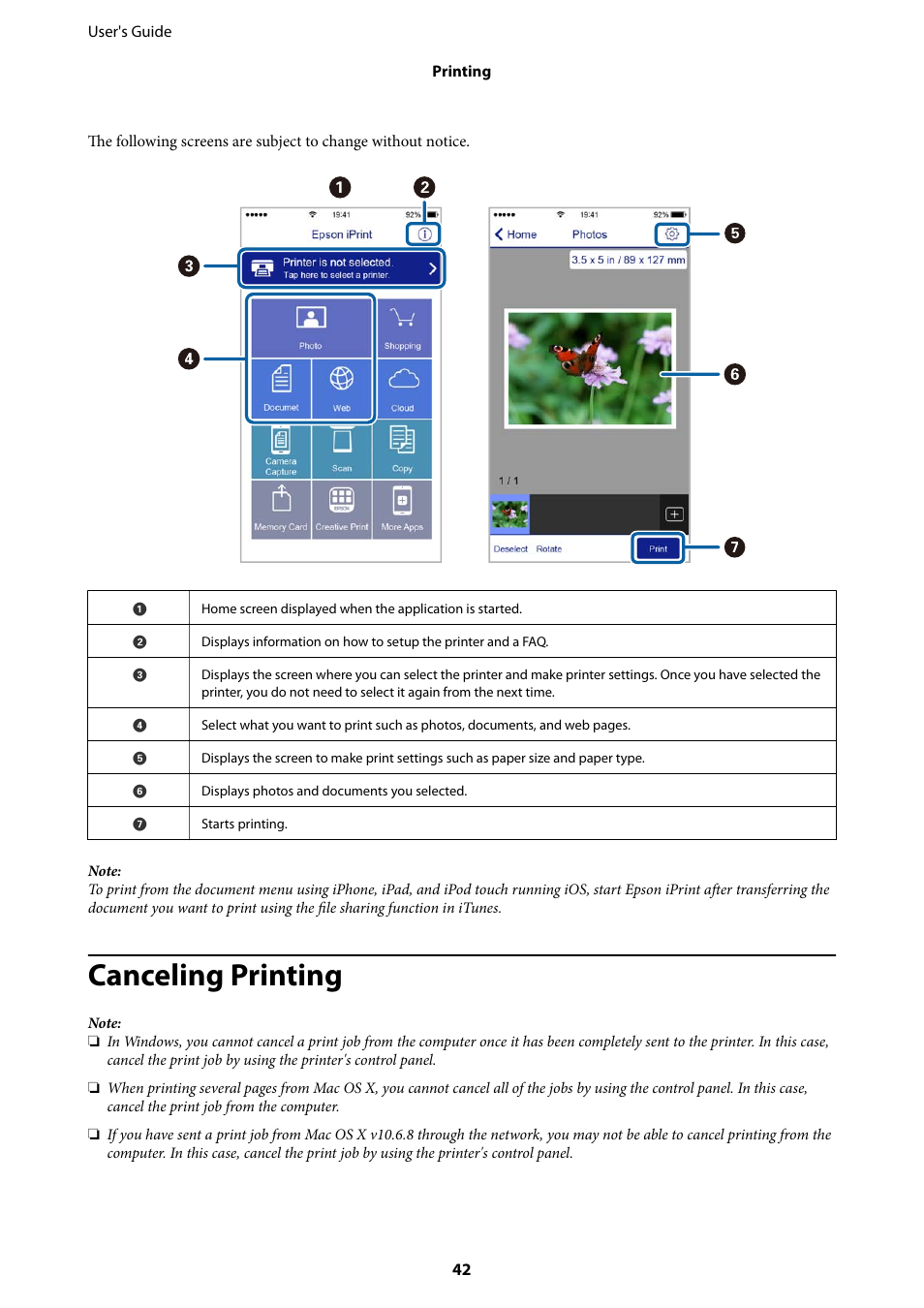 Canceling printing | Epson L805 User Manual | Page 42 / 93