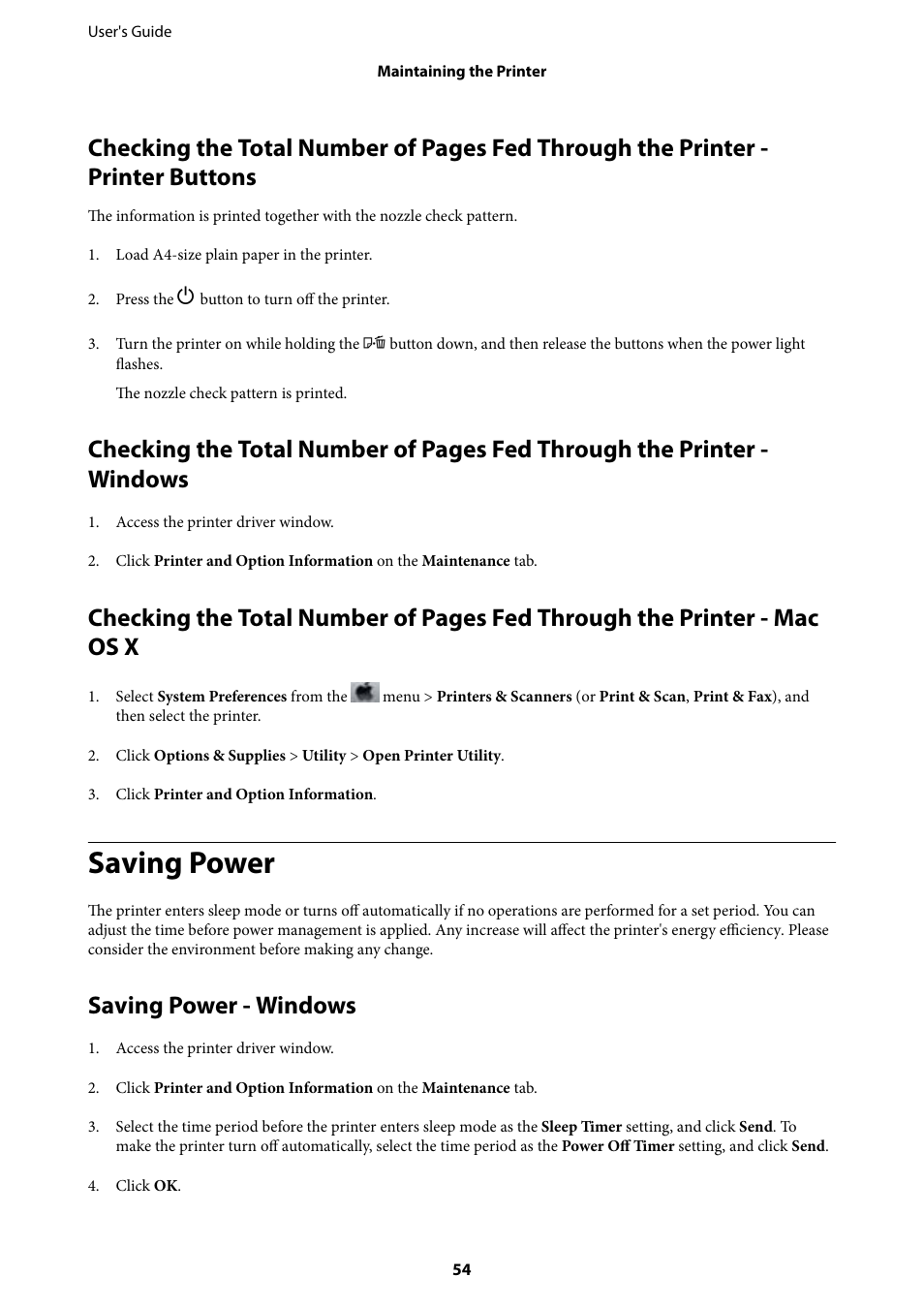 Saving power, Saving power - windows | Epson L805 User Manual | Page 54 / 93