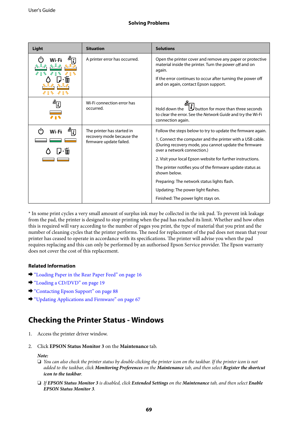 Checking the printer status - windows | Epson L805 User Manual | Page 69 / 93