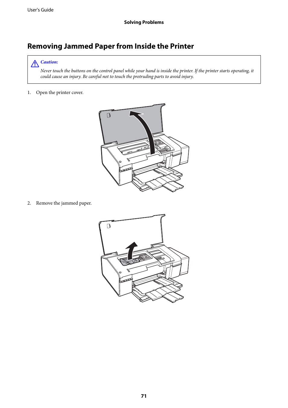 Removing jammed paper from inside the printer | Epson L805 User Manual | Page 71 / 93