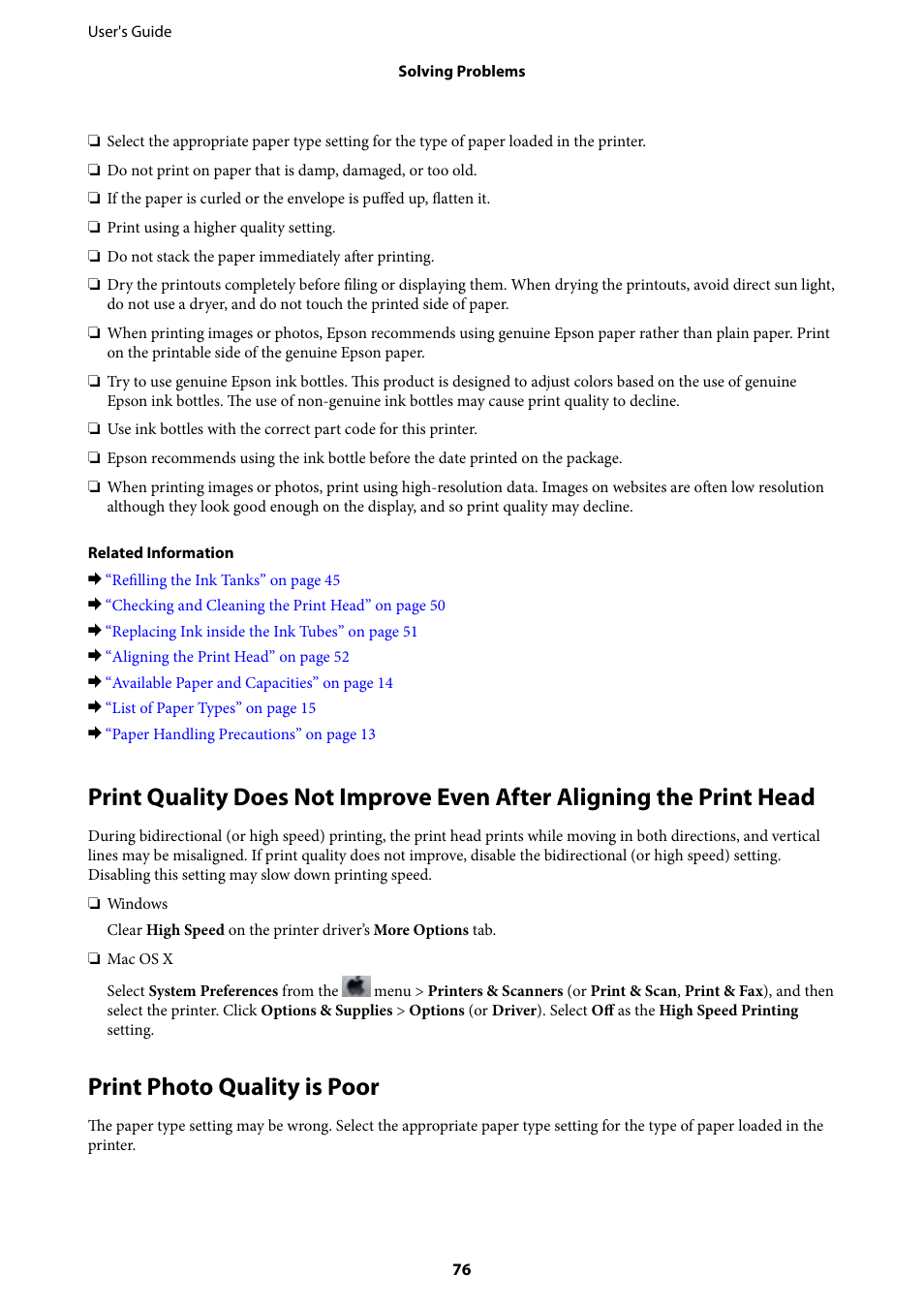 Print photo quality is poor | Epson L805 User Manual | Page 76 / 93