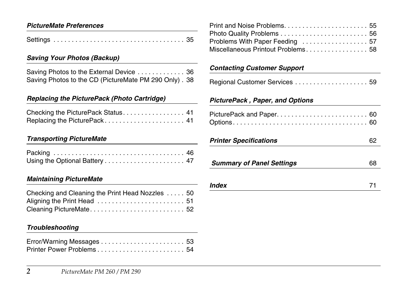 Epson PictureMate PM290 User Manual | Page 2 / 72