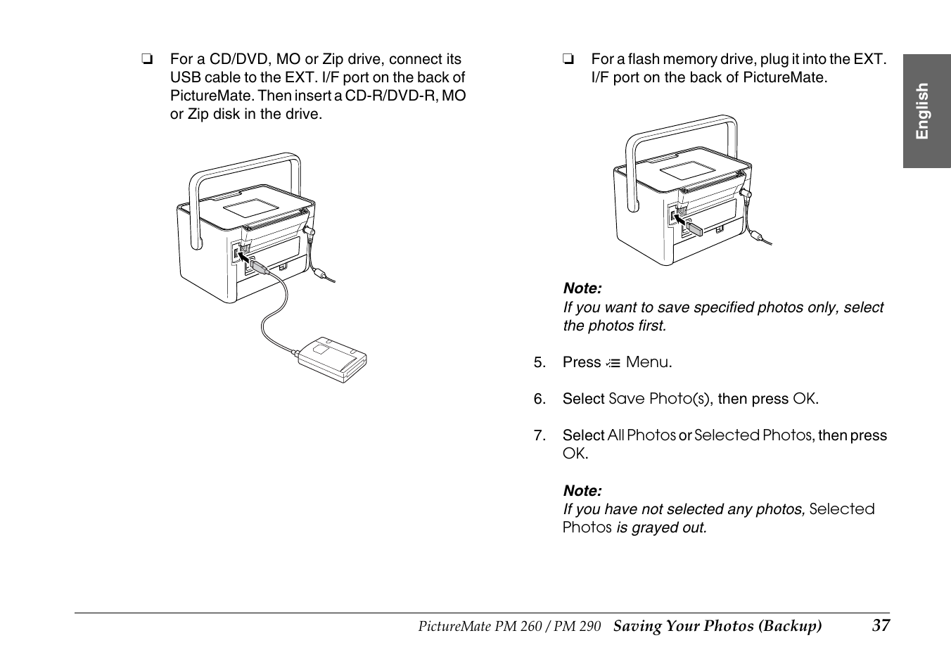 Epson PictureMate PM290 User Manual | Page 37 / 72