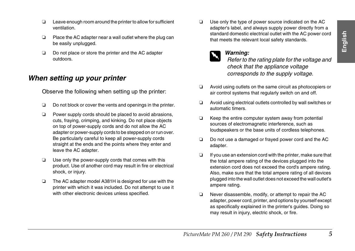 When setting up your printer | Epson PictureMate PM290 User Manual | Page 5 / 72