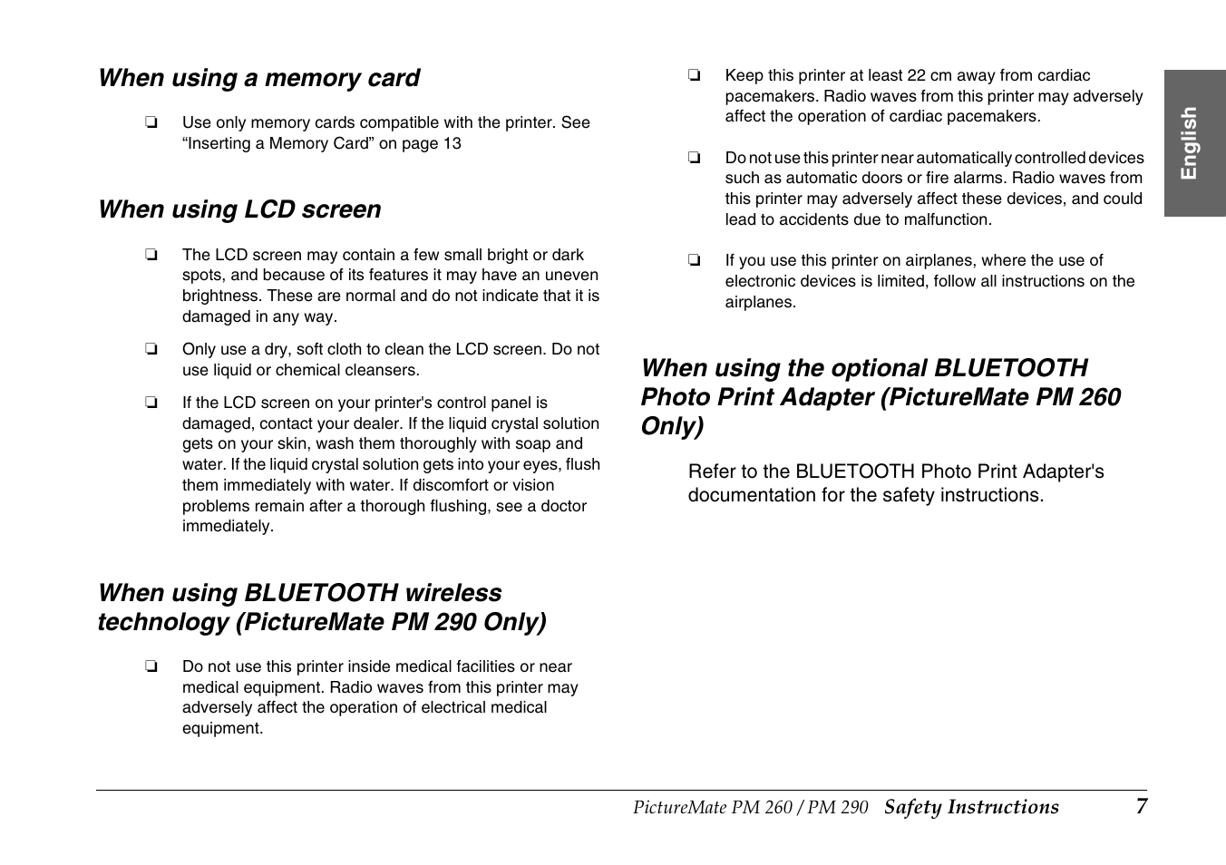 When using a memory card, When using lcd screen | Epson PictureMate PM290 User Manual | Page 7 / 72