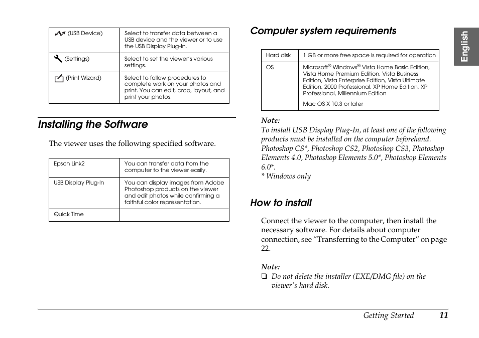 Installing the software, Computer system requirements, How to install | Computer system requirements how to install | Epson P-7000 User Manual | Page 11 / 29