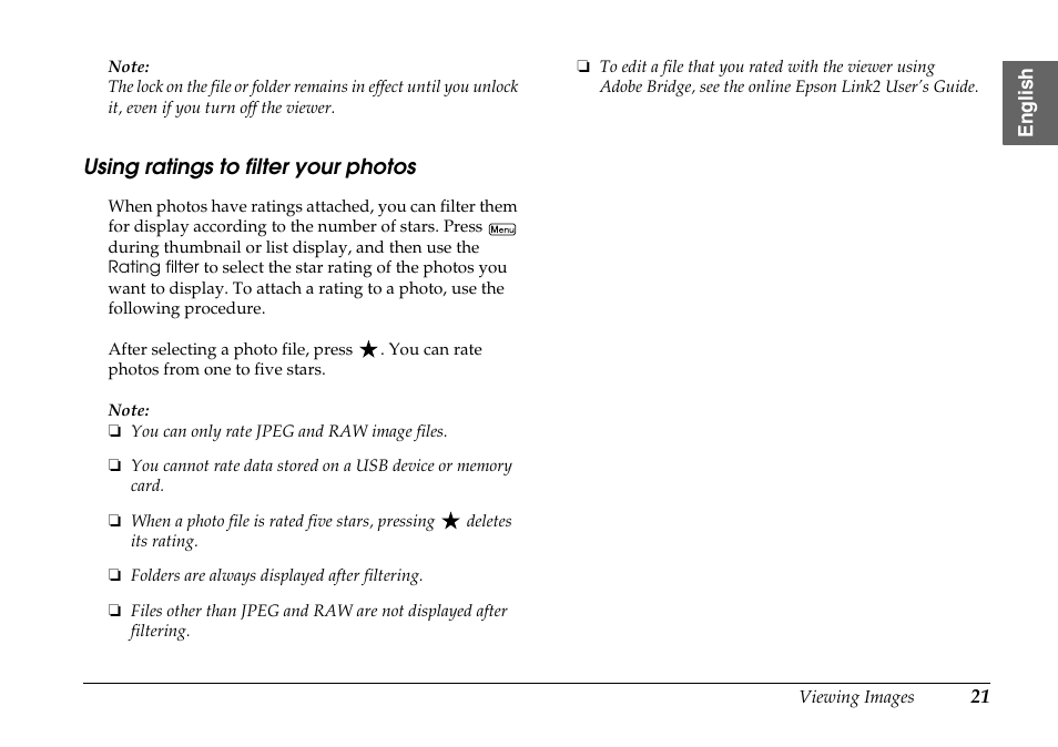 Using ratings to filter your photos | Epson P-7000 User Manual | Page 21 / 29