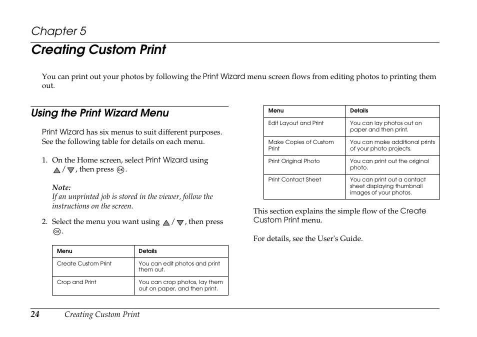 Creating custom print, Using the print wizard menu, Chapter 5 | Epson P-7000 User Manual | Page 24 / 29