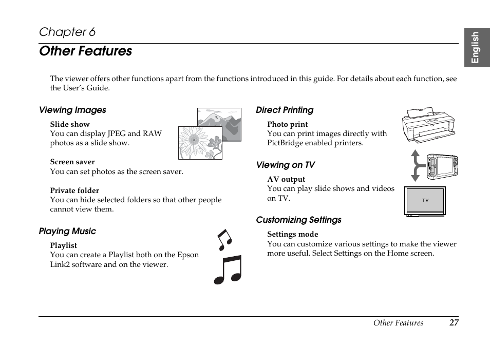 Other features, Chapter 6 | Epson P-7000 User Manual | Page 27 / 29