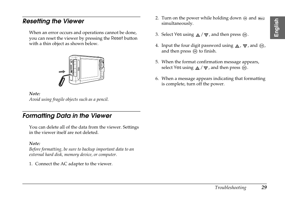 Resetting the viewer, Formatting data in the viewer, Resetting the viewer formatting data in the viewer | Epson P-7000 User Manual | Page 29 / 29