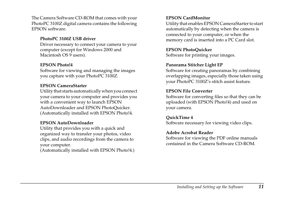 Epson PhotoPC 3100Z User Manual | Page 11 / 80