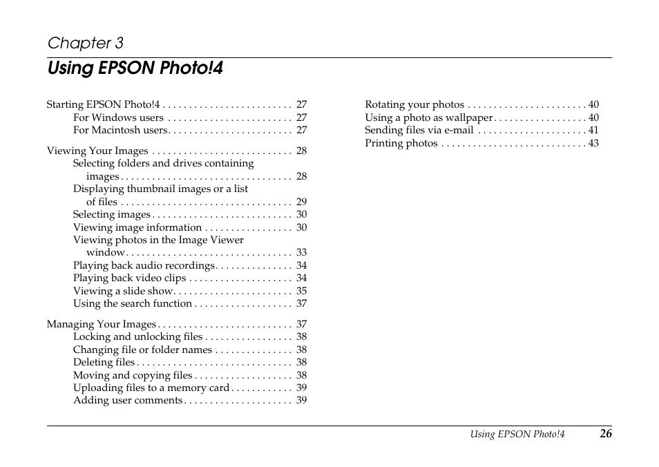 Using epson photo!4, Chapter 3 u, Chapter 3 | Epson PhotoPC 3100Z User Manual | Page 26 / 80