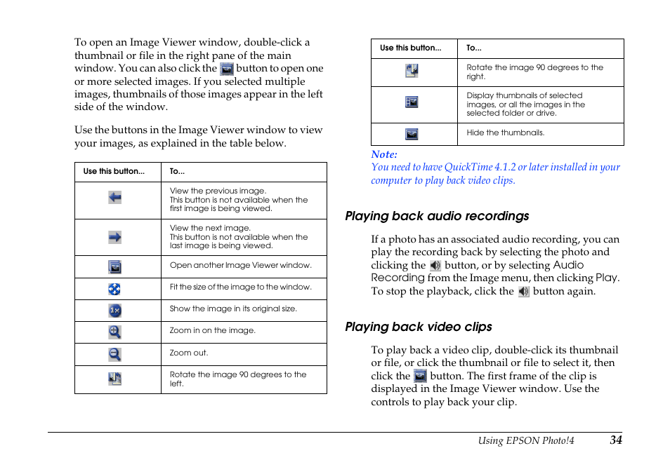 Playing back audio recordings, Playing back video clips | Epson PhotoPC 3100Z User Manual | Page 34 / 80