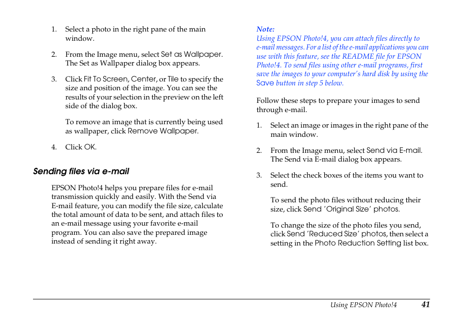 Sending files via e-mail | Epson PhotoPC 3100Z User Manual | Page 41 / 80