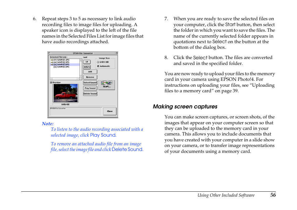 Making screen captures | Epson PhotoPC 3100Z User Manual | Page 56 / 80