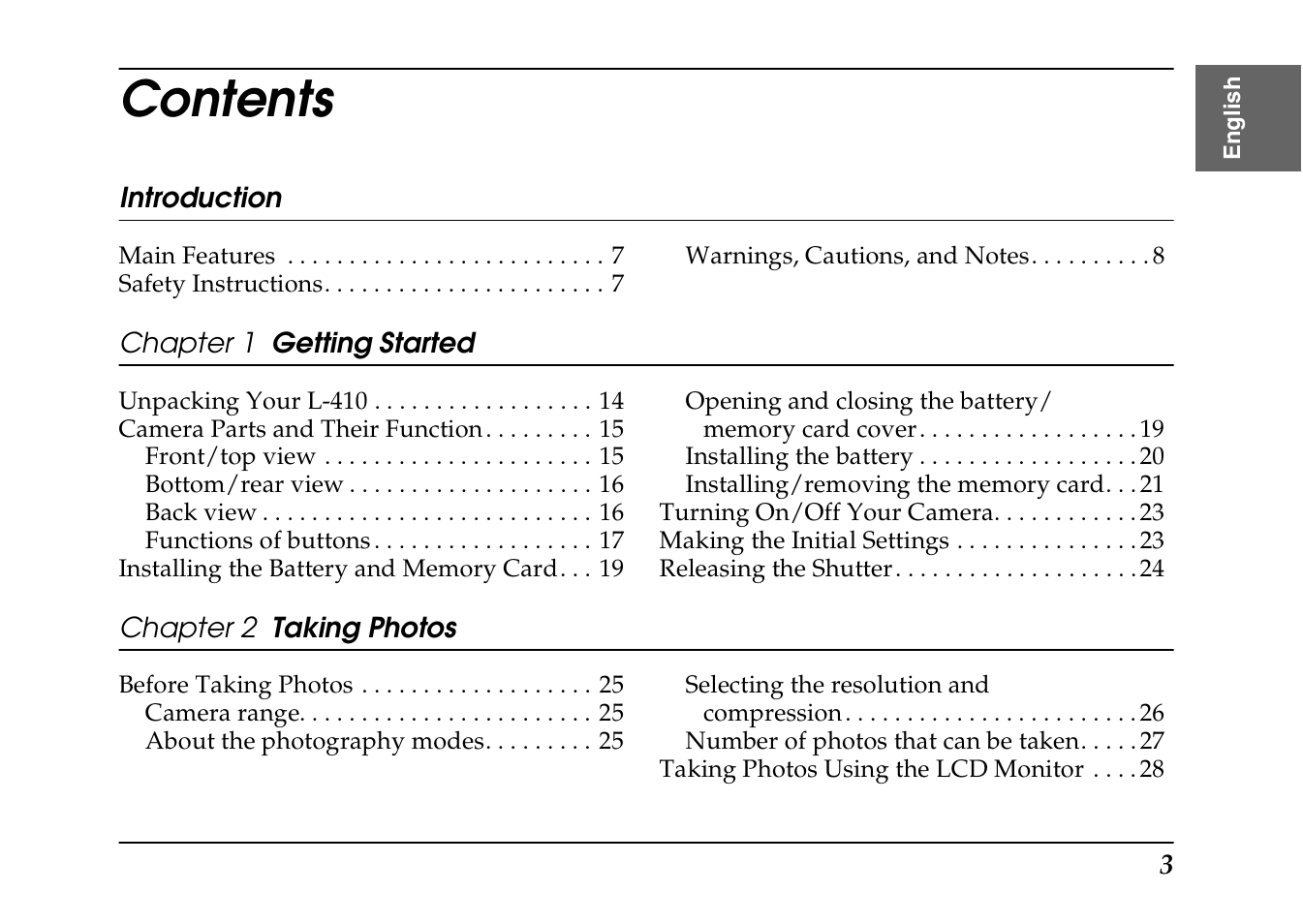 Epson PhotoPC L-410 User Manual | Page 3 / 98