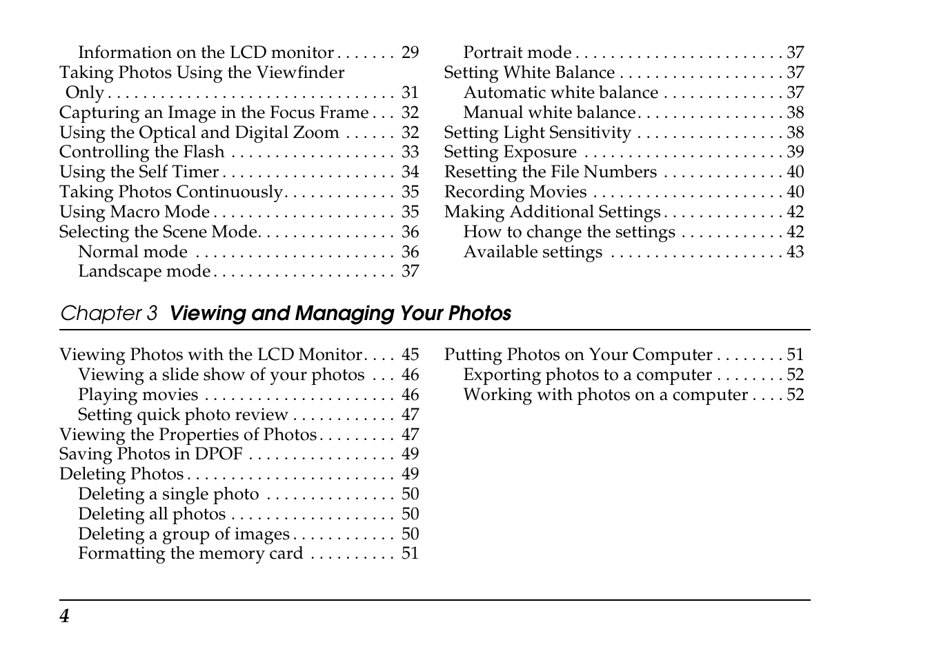 Chapter 3 viewing and managing your photos | Epson PhotoPC L-410 User Manual | Page 4 / 98