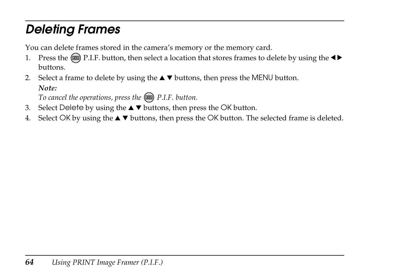 Deleting frames | Epson PhotoPC L-410 User Manual | Page 64 / 98