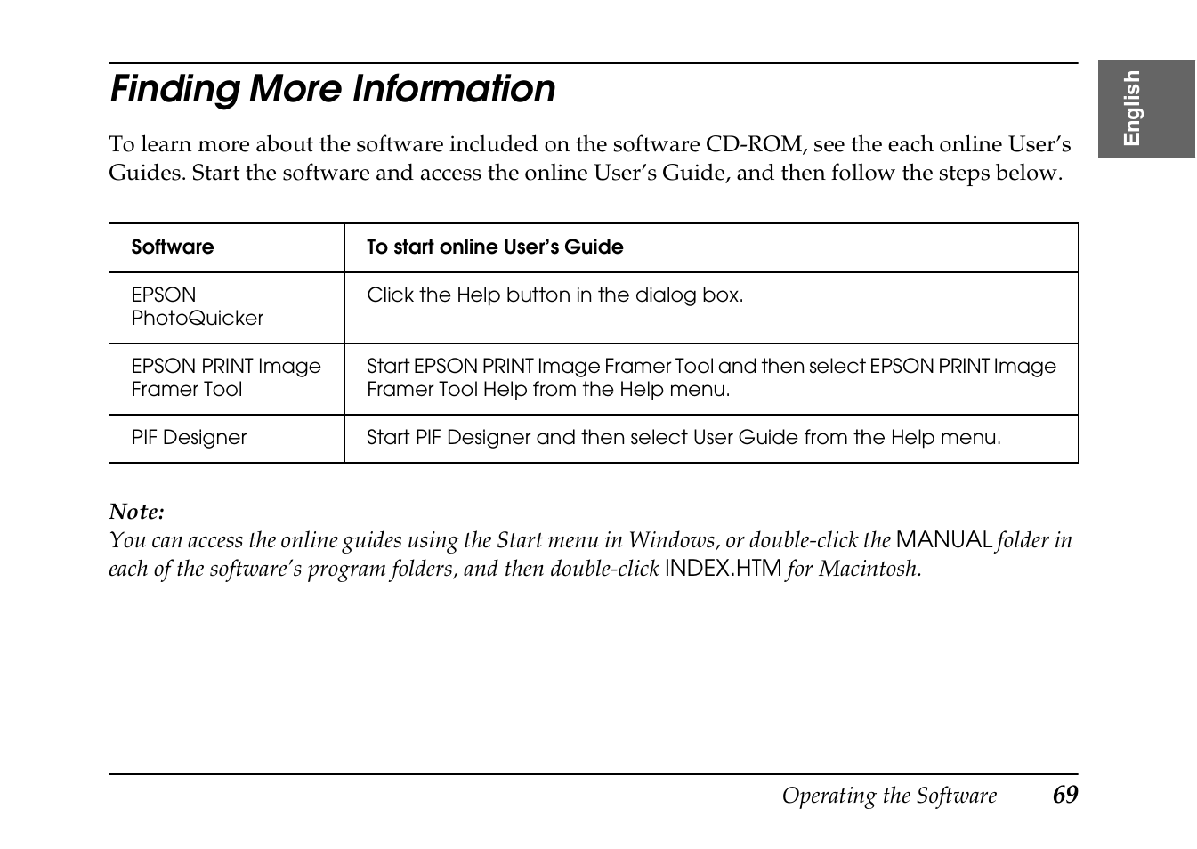 Finding more information | Epson PhotoPC L-410 User Manual | Page 69 / 98