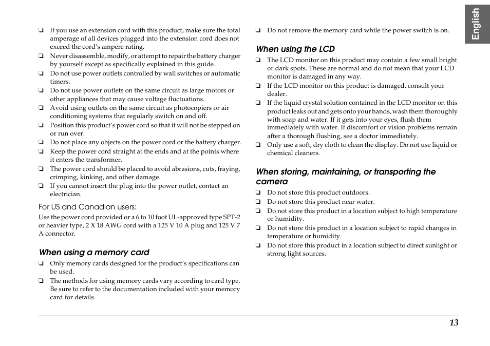 When using a memory card, When using the lcd, En glish | Epson R-D1s User Manual | Page 13 / 16