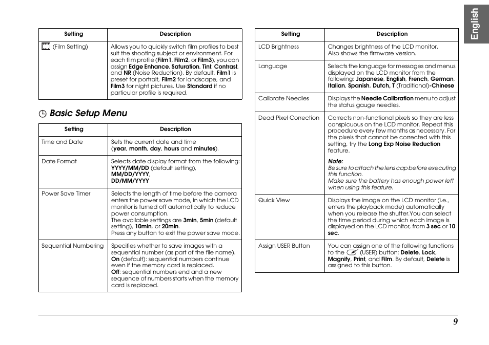 Basic setup menu, En glish | Epson R-D1s User Manual | Page 9 / 16