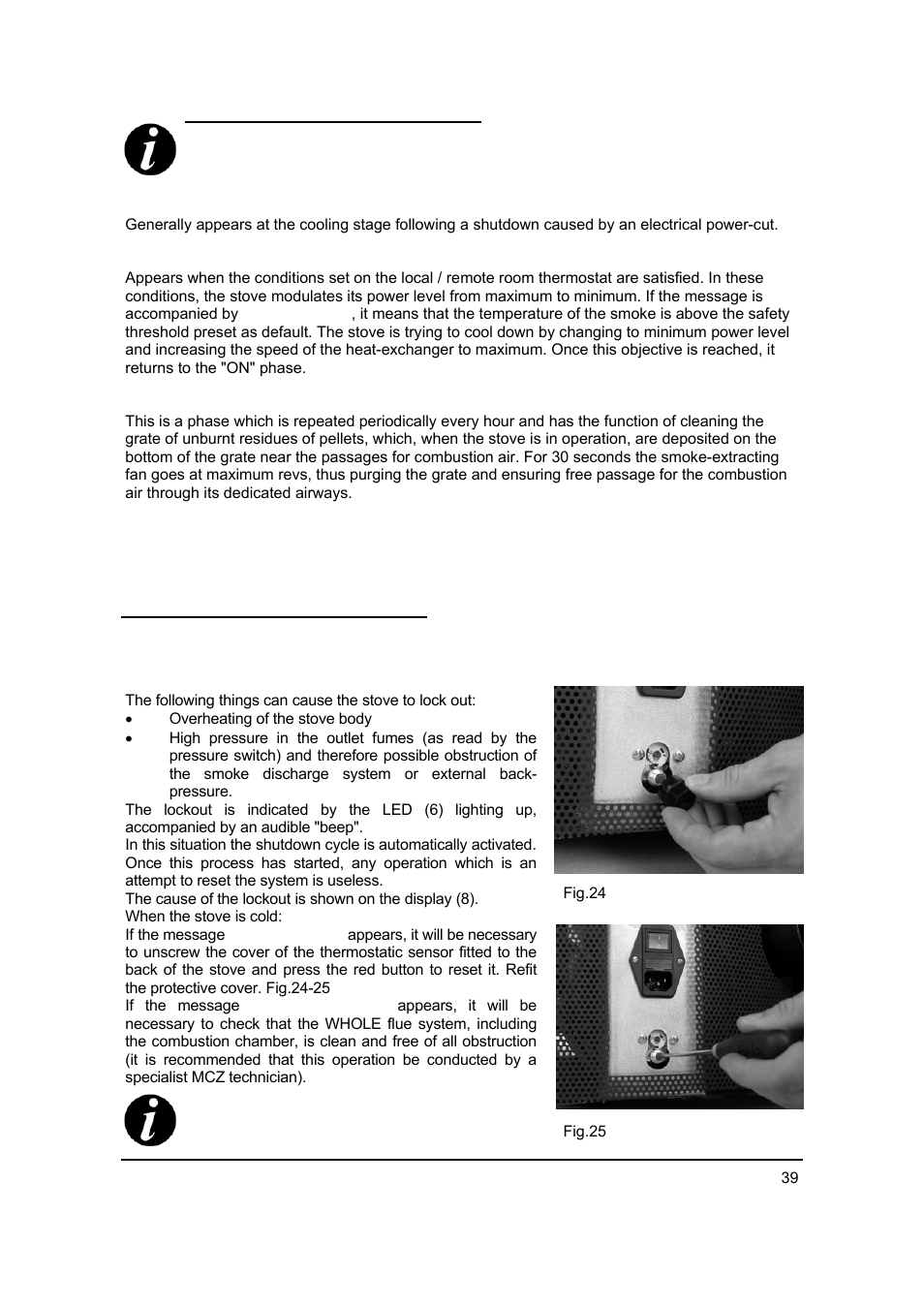 21 other messages, 22 lockout of the stove | MCZ Antares '03 User Manual | Page 40 / 61