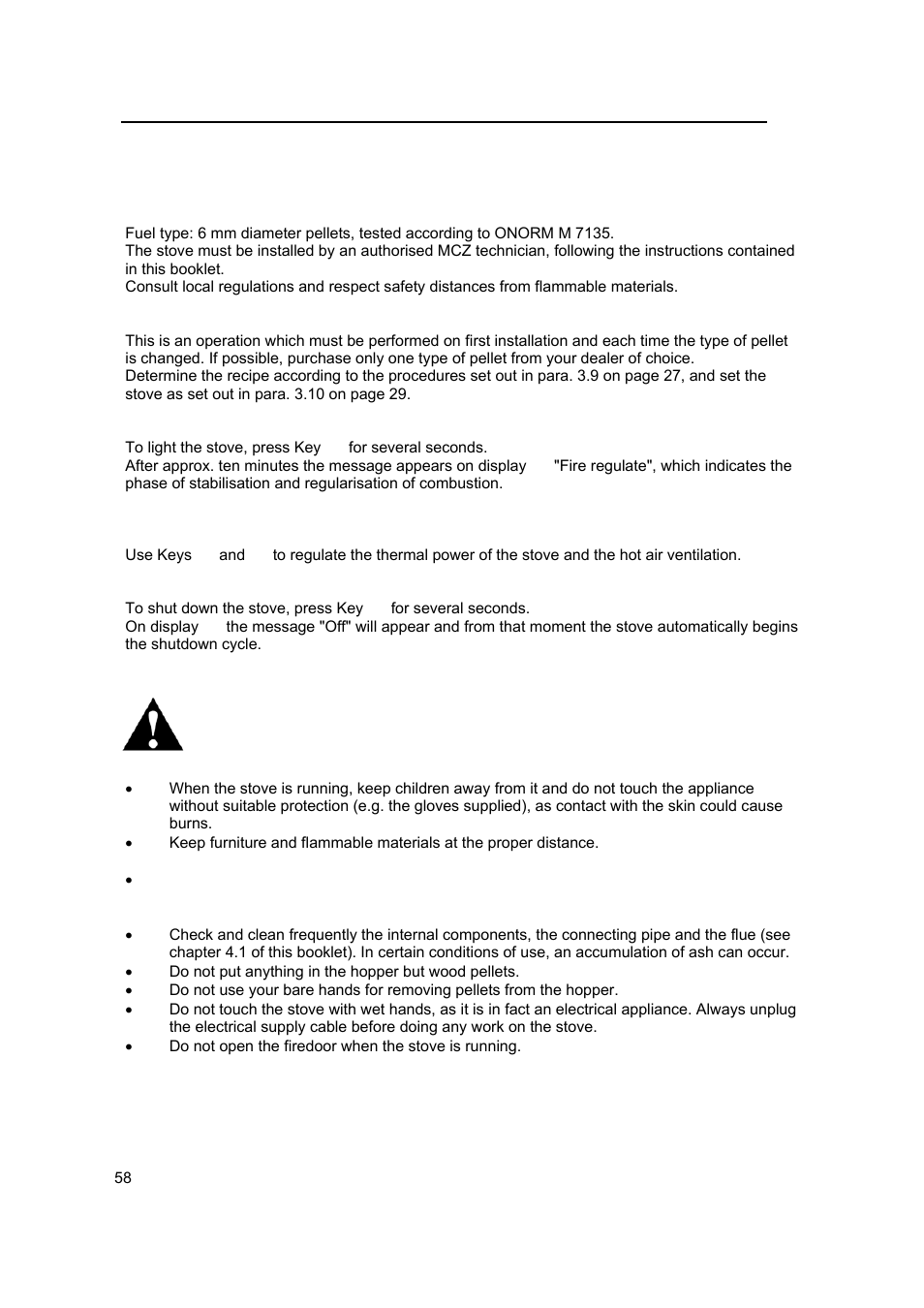 Summary of main instructions and operating rules | MCZ Antares '03 User Manual | Page 59 / 61