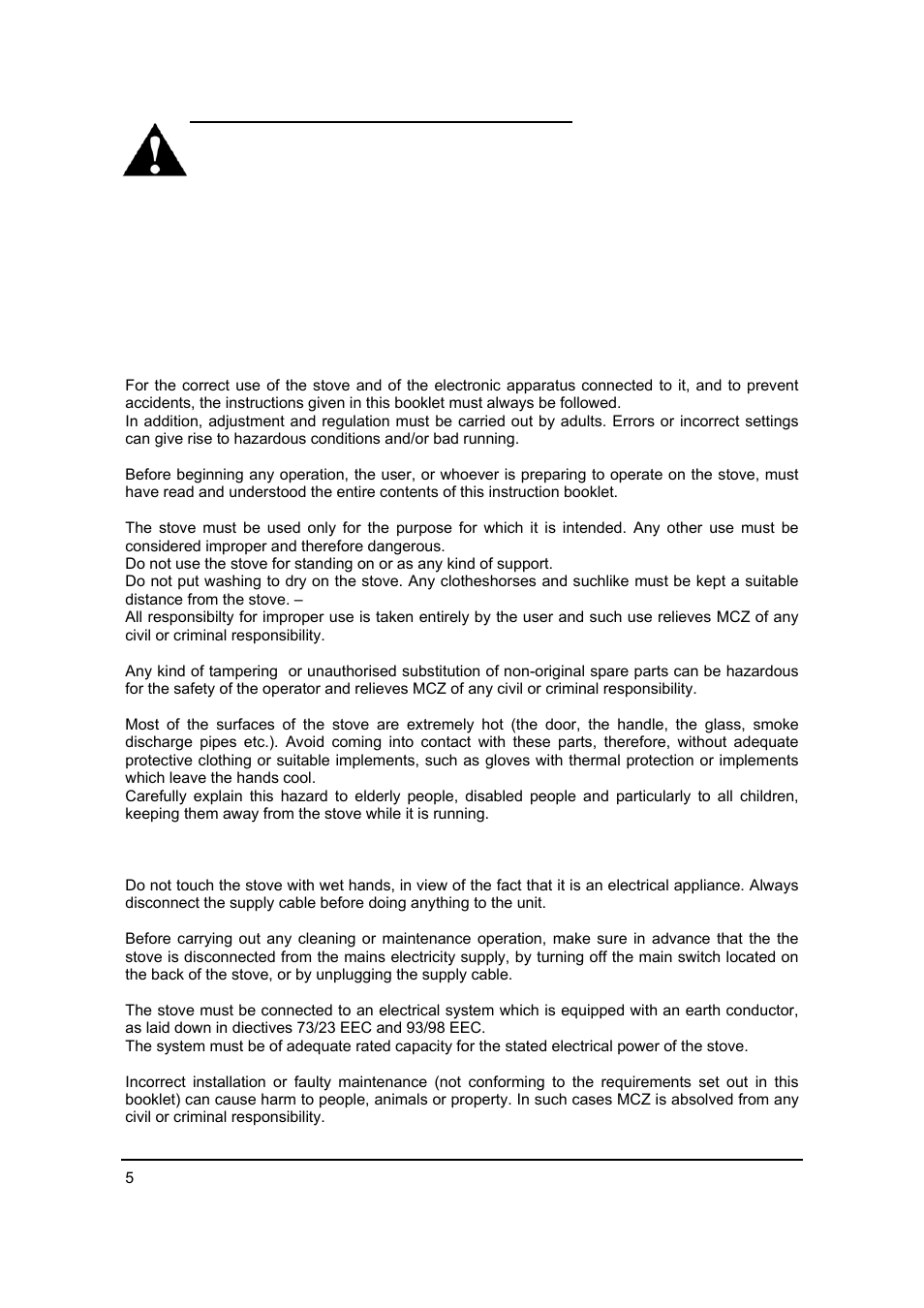 2 safety instructions | MCZ Antares '03 User Manual | Page 6 / 61