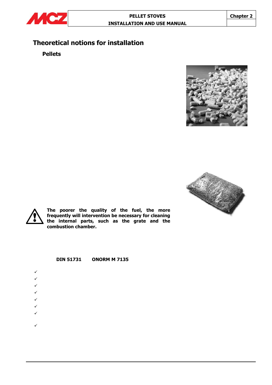 Theoretical notions for installation, Pellets | MCZ Athos MULTIAIR User Manual | Page 10 / 53