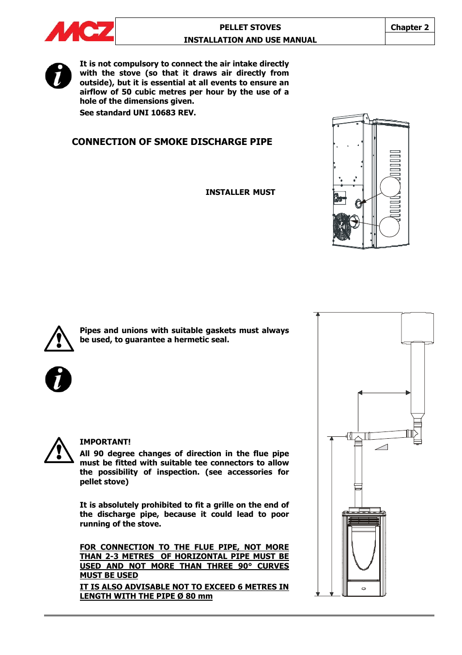 Connection of smoke discharge pipe | MCZ Athos MULTIAIR User Manual | Page 13 / 53