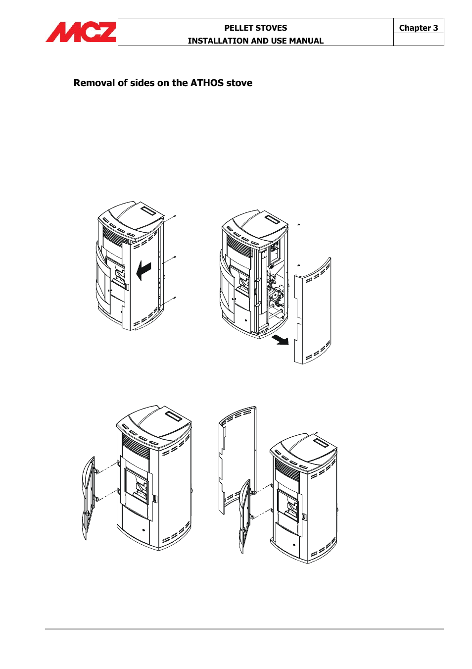 Removal of sides on the athos stove | MCZ Athos MULTIAIR User Manual | Page 22 / 53