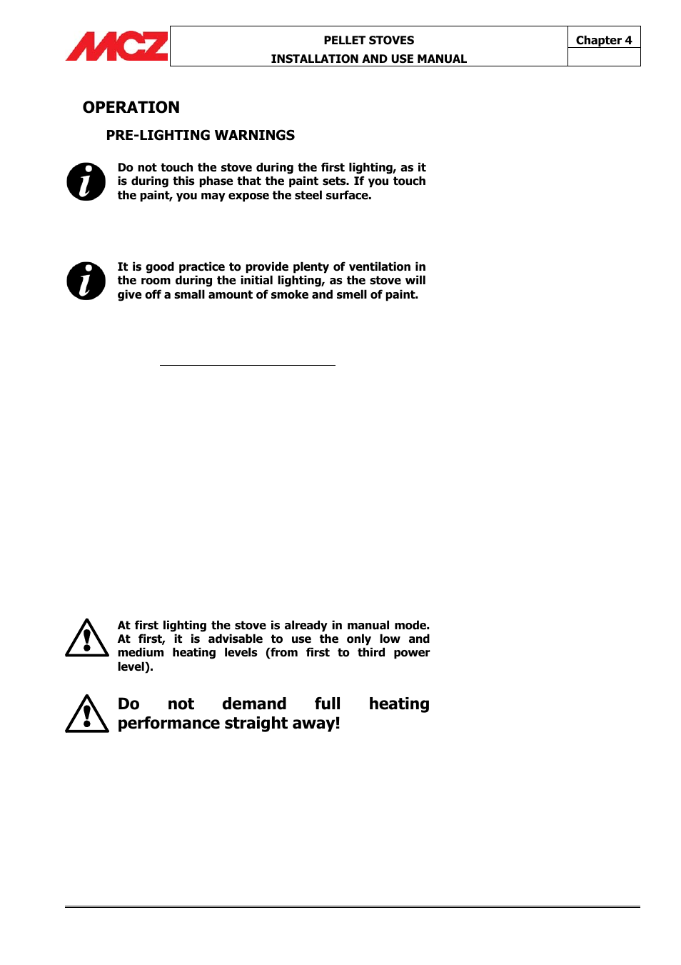 Operation, Pre-lighting warnings | MCZ Athos MULTIAIR User Manual | Page 24 / 53