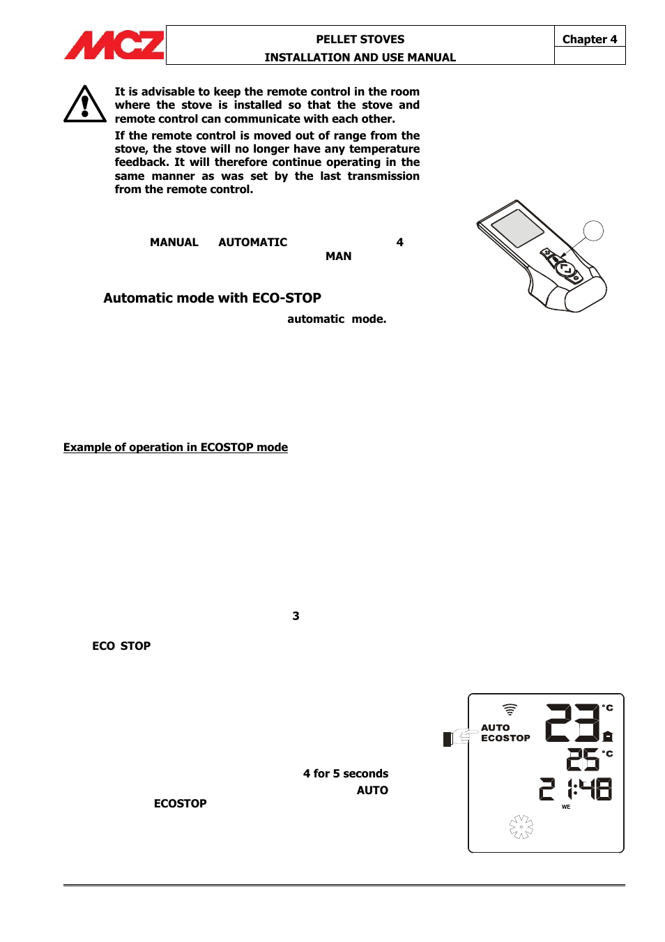 Changing from automatic to manual mode, Activation /de-activation of eco-stop mode | MCZ Athos MULTIAIR User Manual | Page 33 / 53