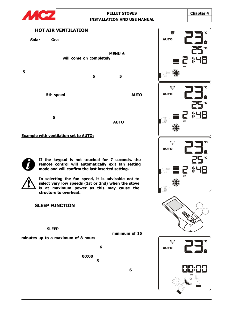 Hot air ventilation, Sleep function | MCZ Athos MULTIAIR User Manual | Page 34 / 53