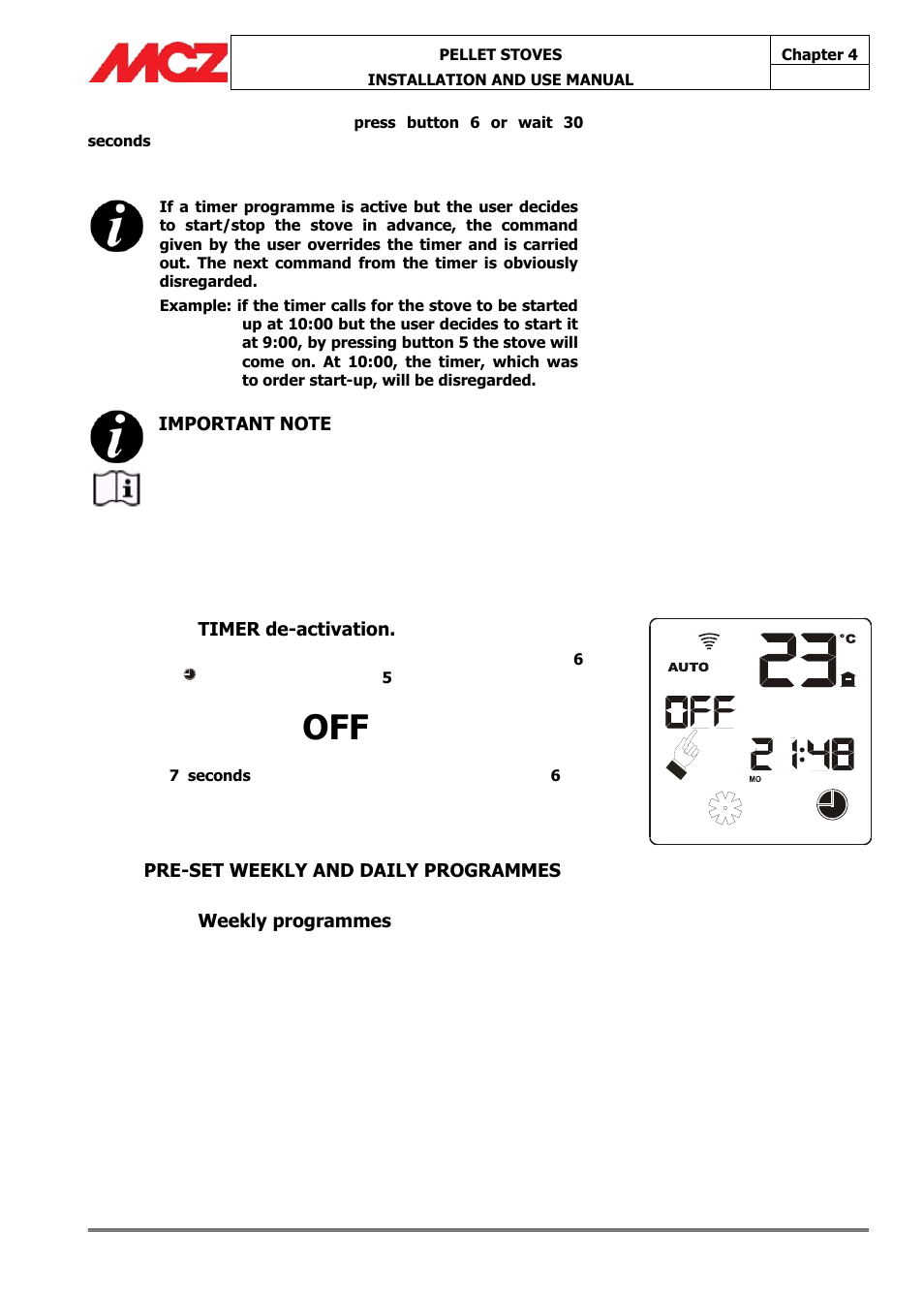 Timer de-activation | MCZ Athos MULTIAIR User Manual | Page 37 / 53