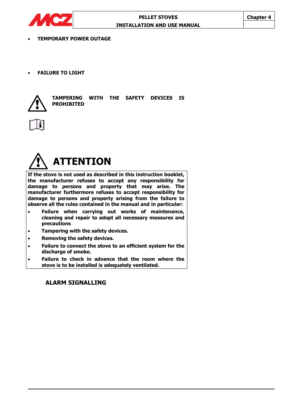 Attention | MCZ Athos MULTIAIR User Manual | Page 44 / 53