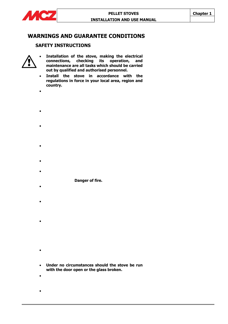 Warnings and guarantee conditions | MCZ Athos MULTIAIR User Manual | Page 6 / 53