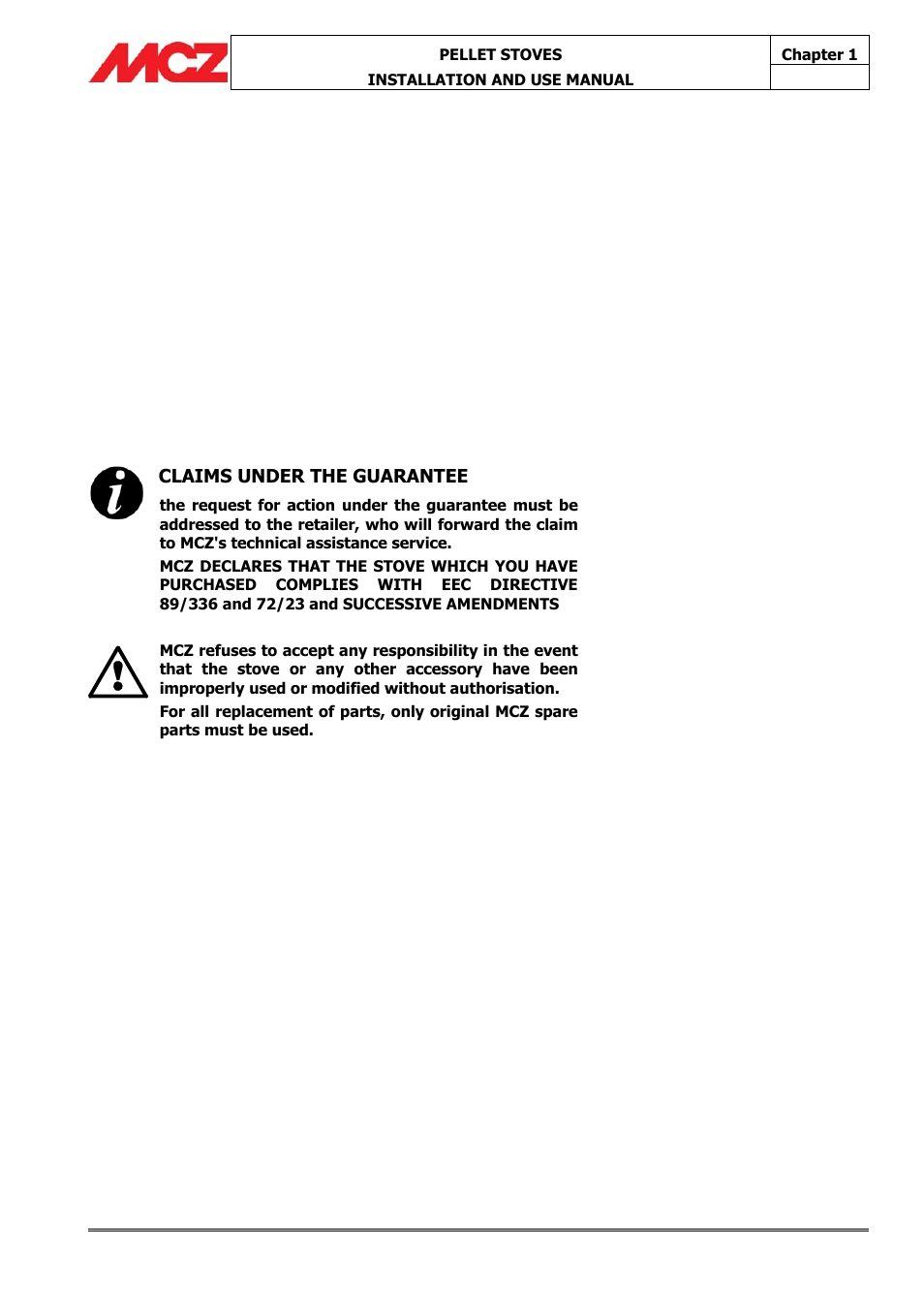Claims under the guarantee | MCZ Athos MULTIAIR User Manual | Page 9 / 53