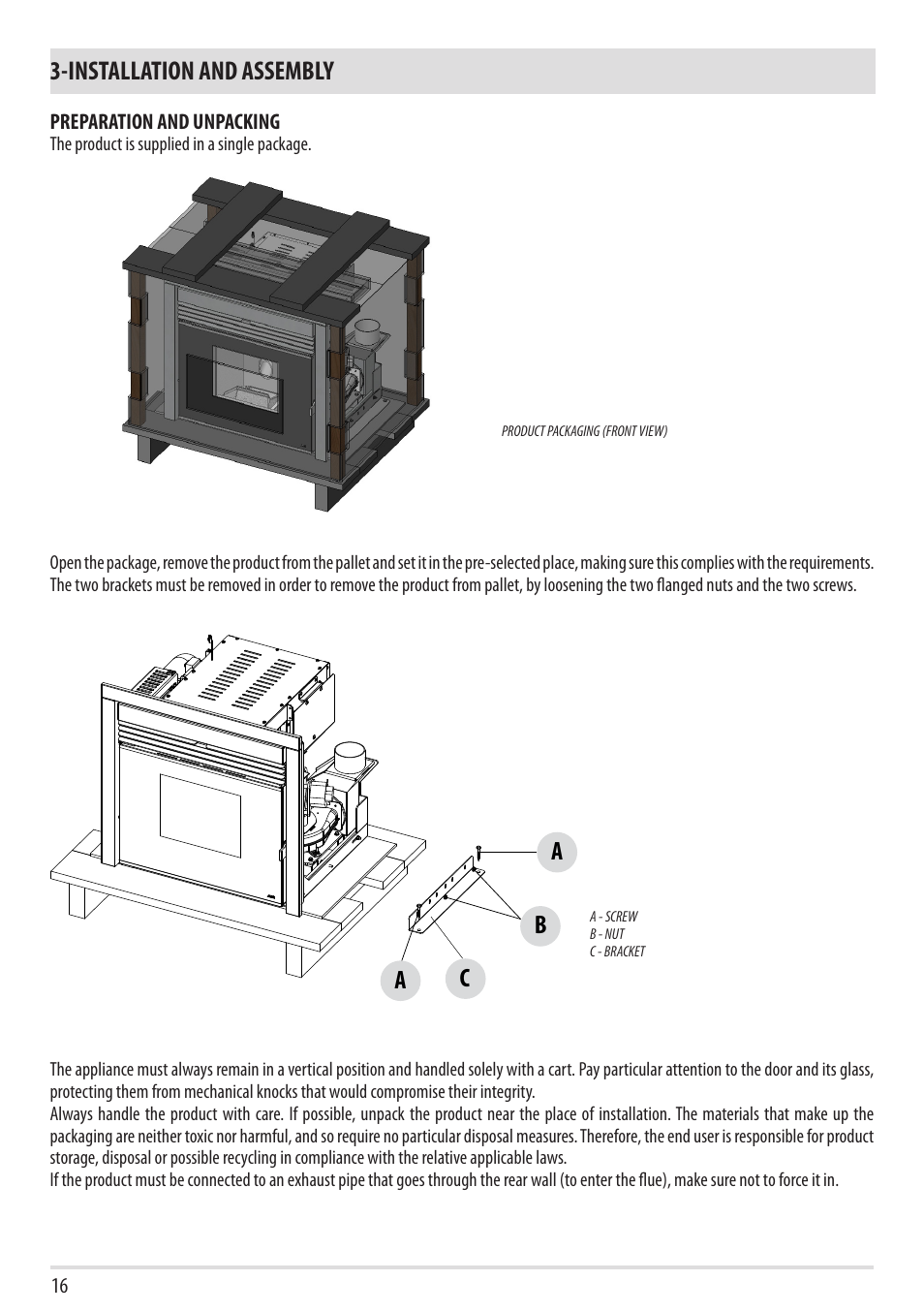 Installation and assembly, Ba c a | MCZ Boxtherm 60 Pellet User Manual | Page 18 / 52