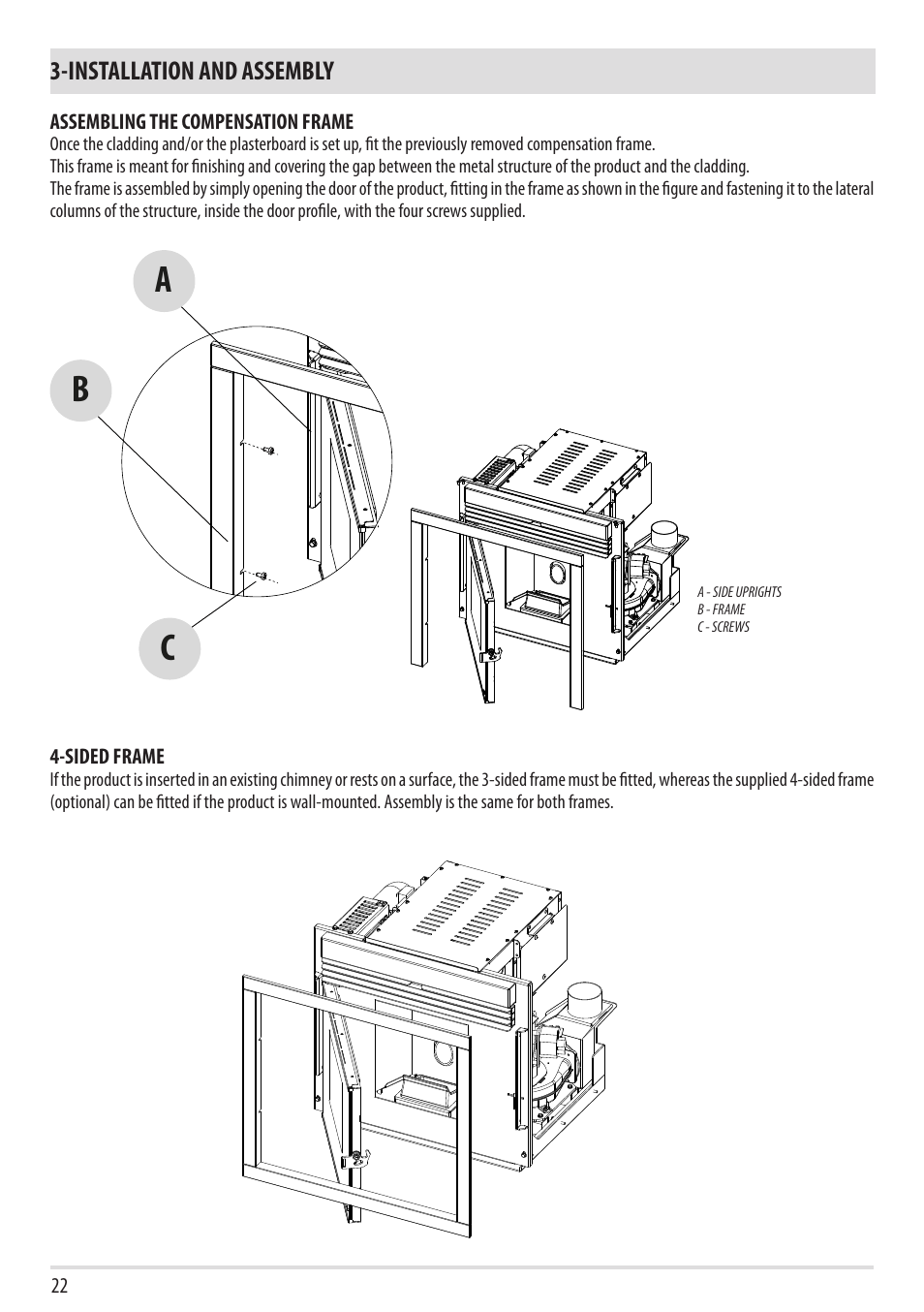 Ab c, Installation and assembly | MCZ Boxtherm 60 Pellet User Manual | Page 24 / 52