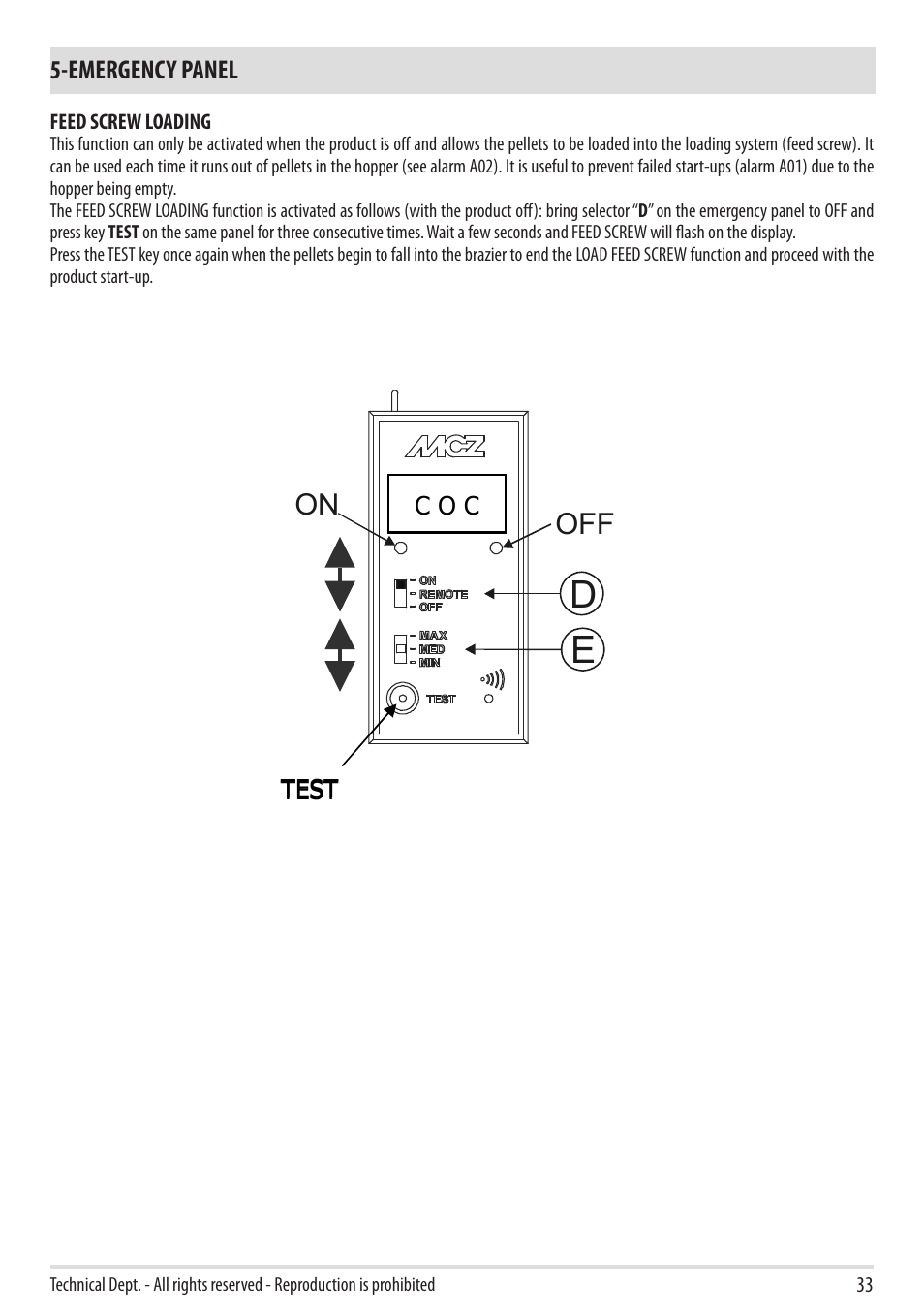 On off | MCZ Boxtherm 60 Pellet User Manual | Page 35 / 52