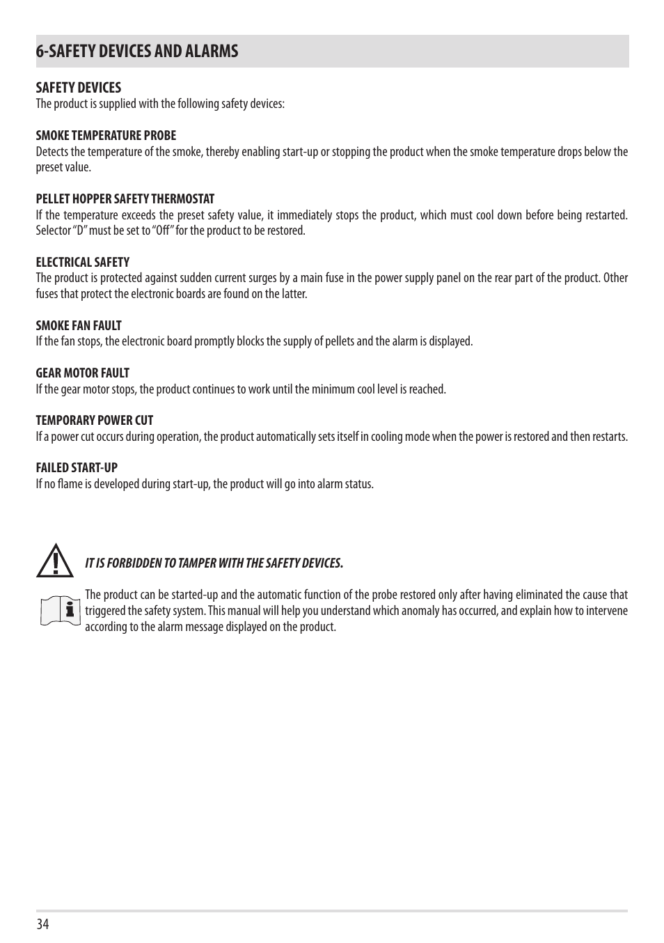 Safety devices and alarms | MCZ Boxtherm 60 Pellet User Manual | Page 36 / 52